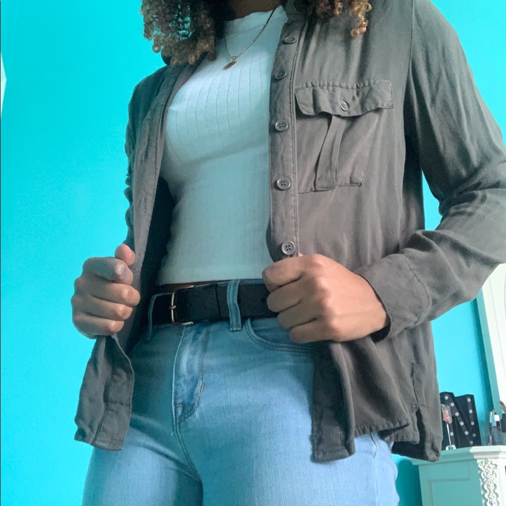 Green Button Down Top